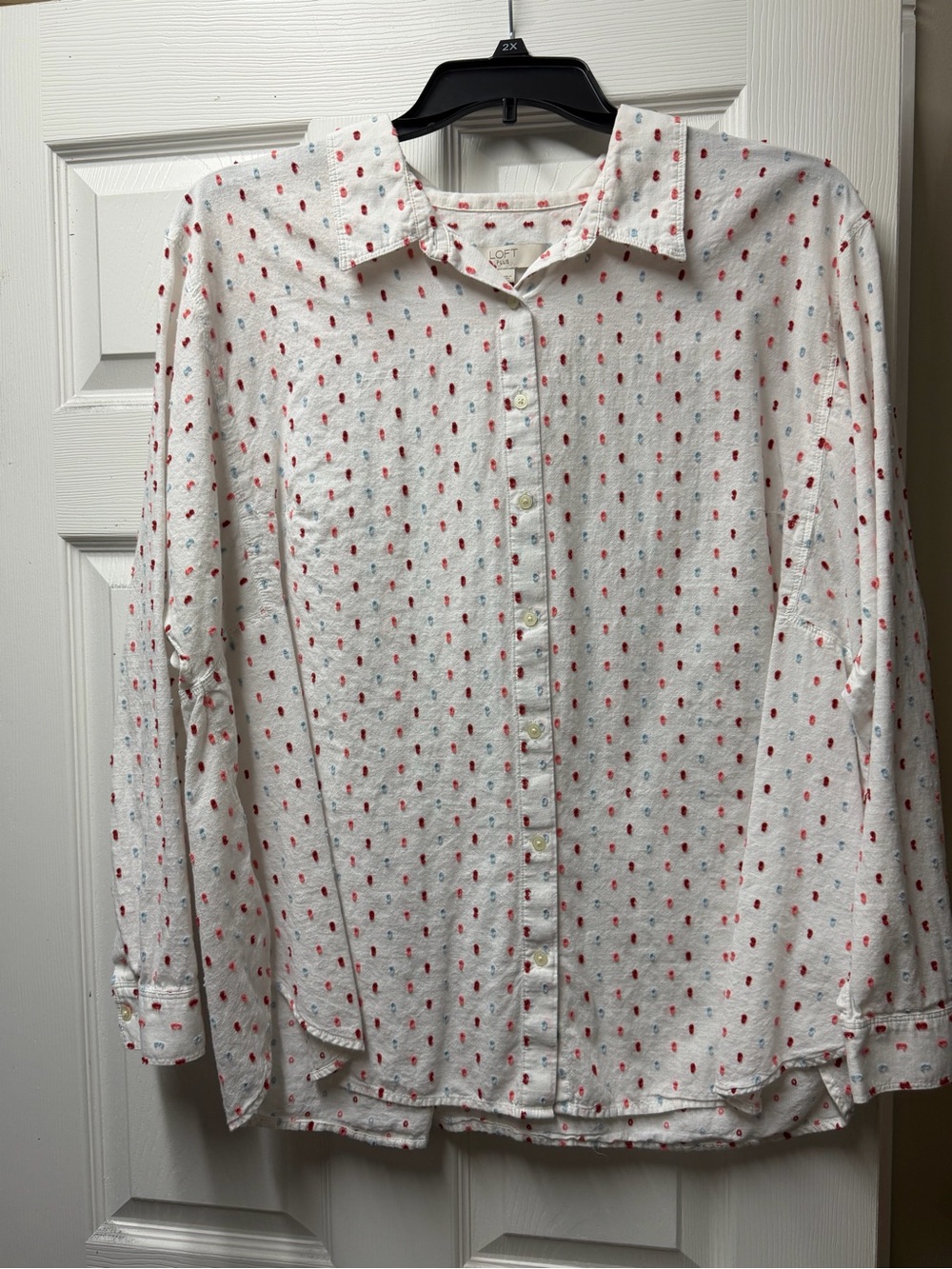 Loft White Button-Up Shirt with Dot Print